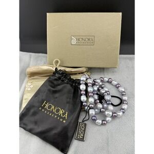 Honora Stretch Beaded Bracelets Sets of 3 Purple White Pearls 7"